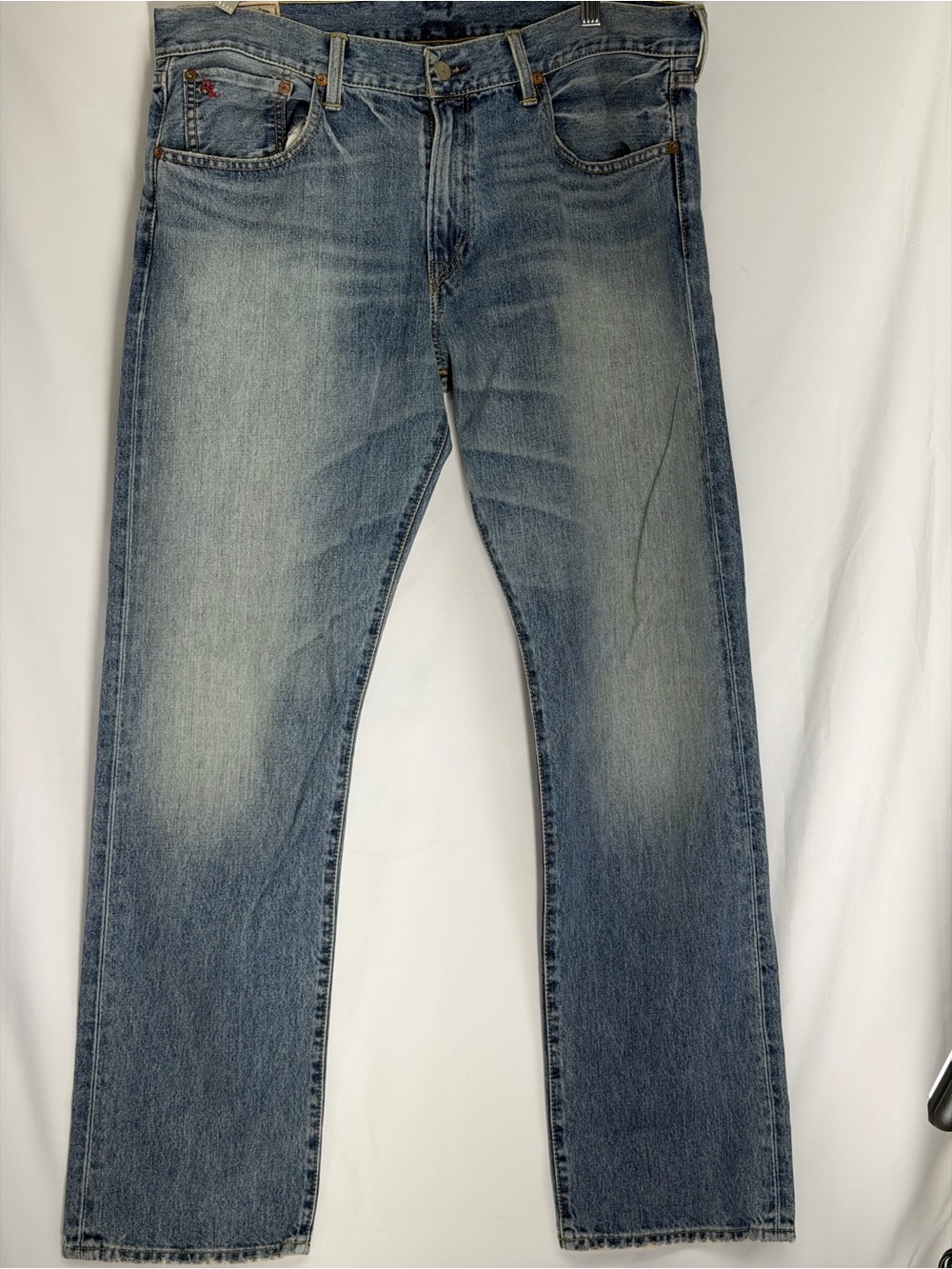 Polo Ralph Lauren 34 x 32 Jeans Authentic Dungarees Distressed Fade Red RL Logo